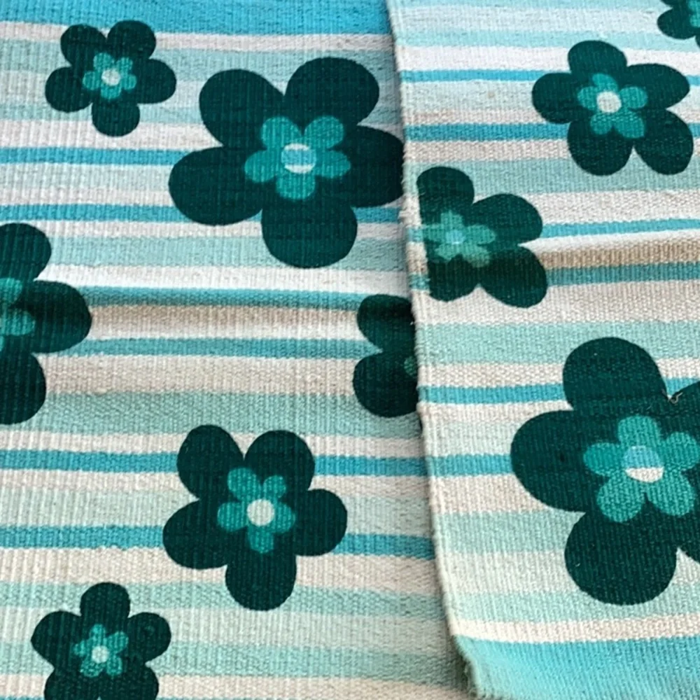 🦋  Placemats Set of FOUR TEAL COTTON PLACEMATS FLORAL STRIPED EPLC